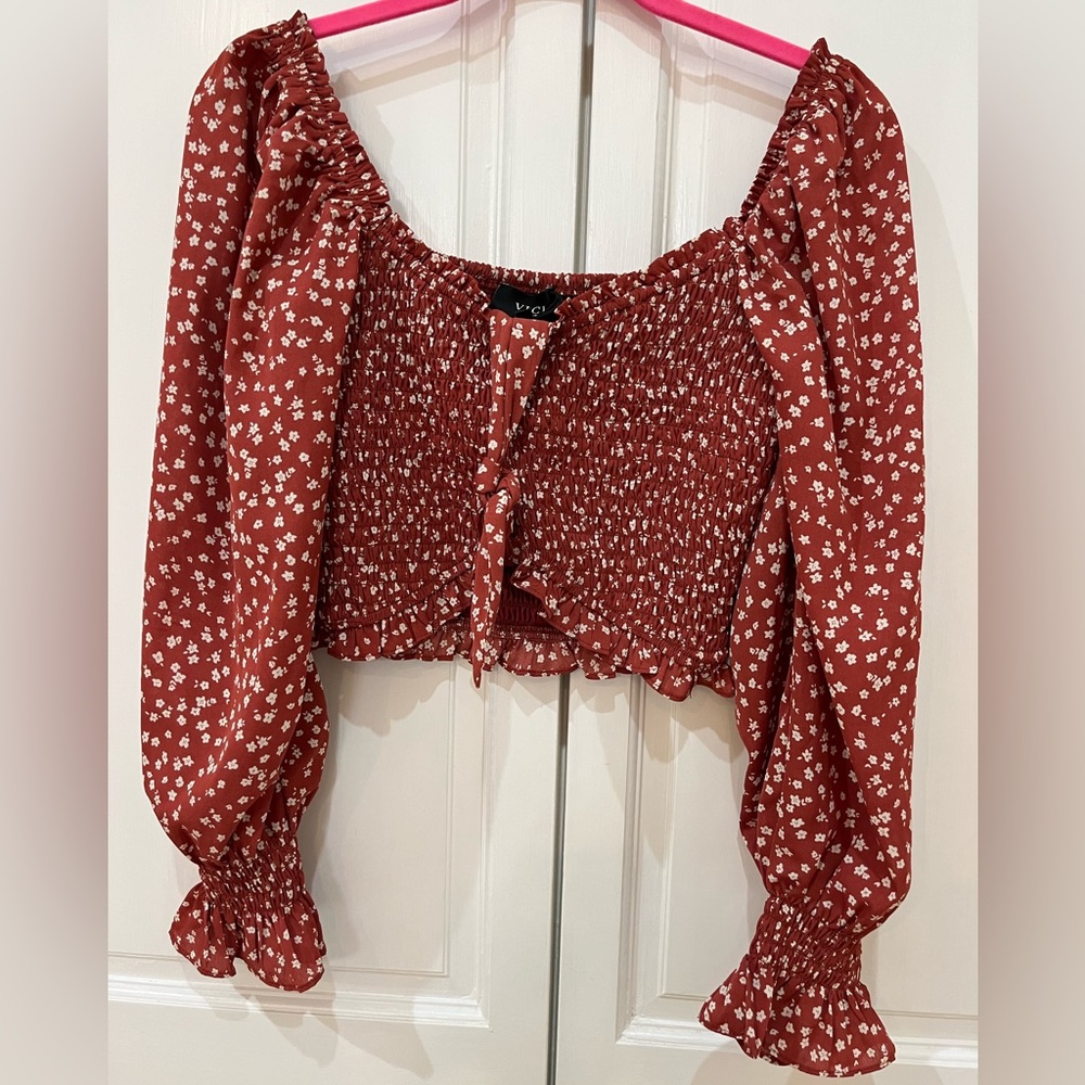 Vici small red floral crop top